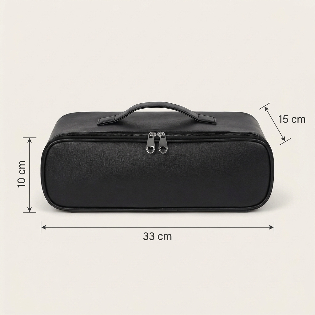 Olyon Discreet Storage Case dimension diagram showing 33 cm width, 15 cm depth, and 10 cm height