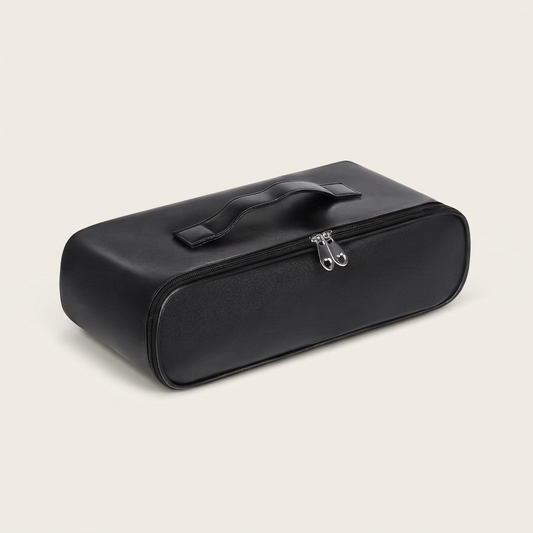 Olyon Discreet Storage Case in black PU leather with an integrated handle and zip-around closure