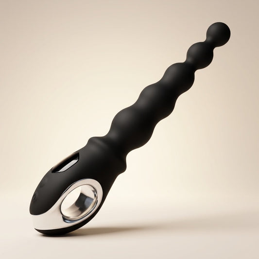 Velora black beaded silicone vibrator with silver control detail